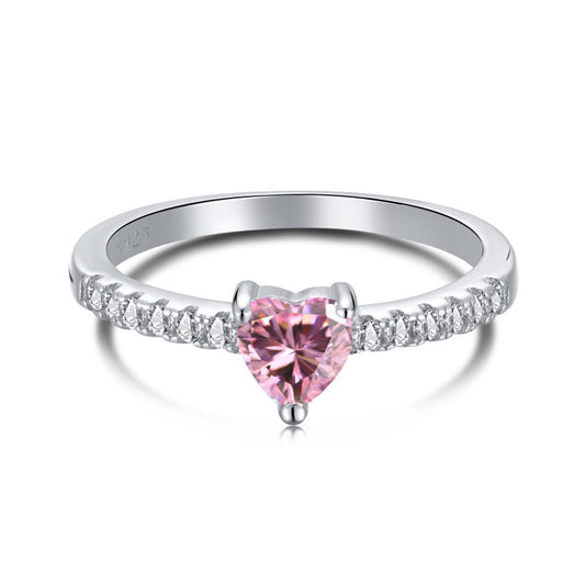 ’Darling’ rózsaszín, szív alakú cirkóniával díszített ezüst gyűrű